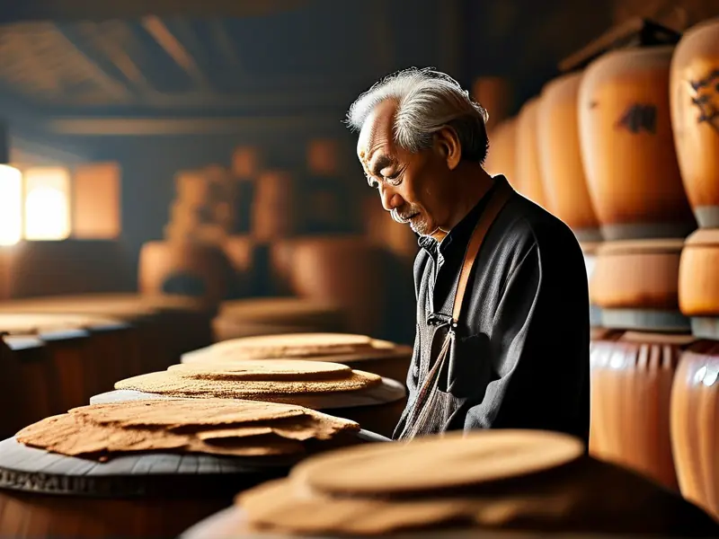 中国酱香酒酿造大师在传统酿酒坊中工作