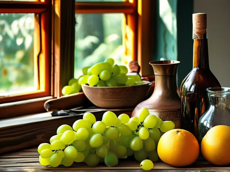 家庭葡萄酿酒原料与工具摆放