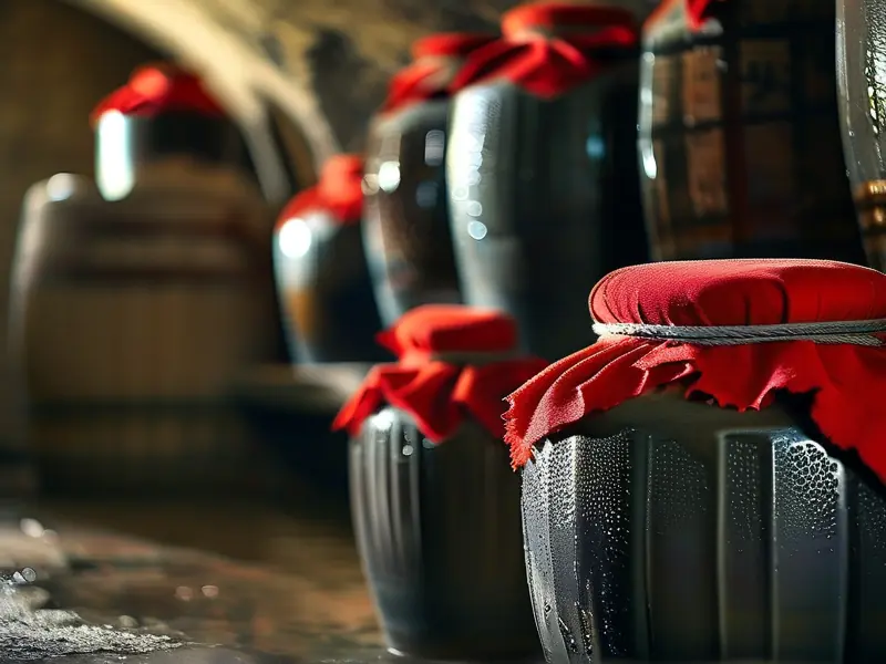 传统陶瓷酒坛密封储存自酿白酒的场景