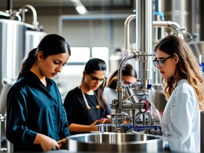 白酒酿造专业学校学生实践操作场景