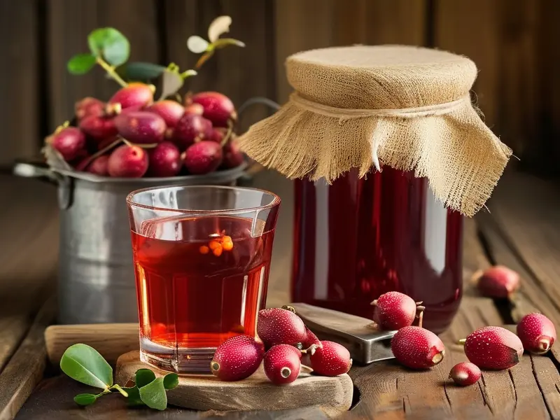 新鲜刺梨与自制刺梨酒对比展示