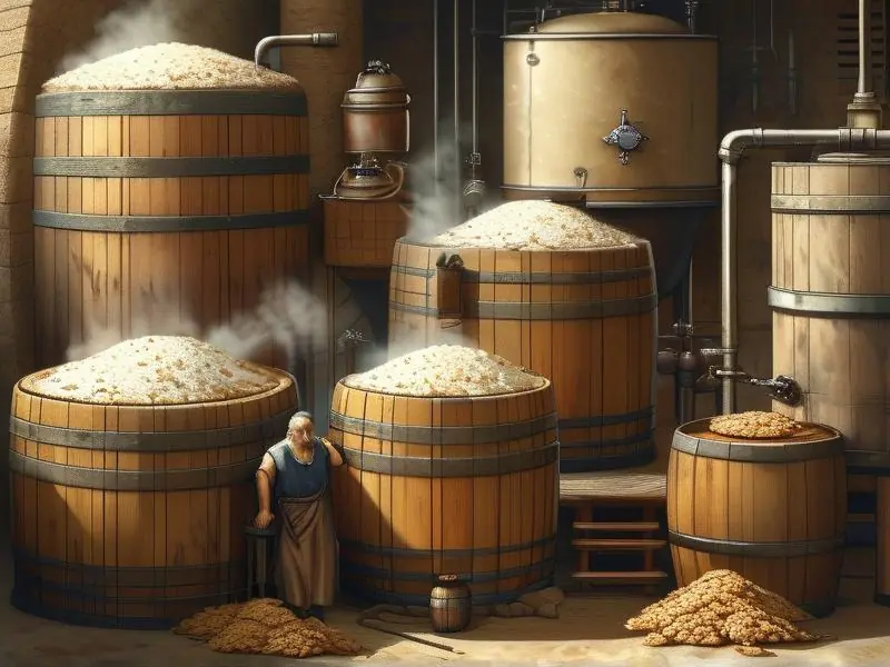 酿酒师混合大曲和小曲的传统工艺场景