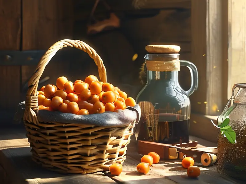 新鲜拐枣和酿酒工具准备制作拐枣酒