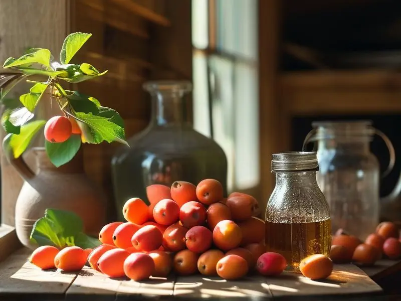 新鲜海棠果和酿酒工具准备酿制海棠果酒