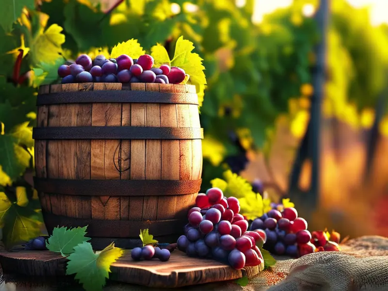 传统红酒酿造过程中的葡萄发酵桶