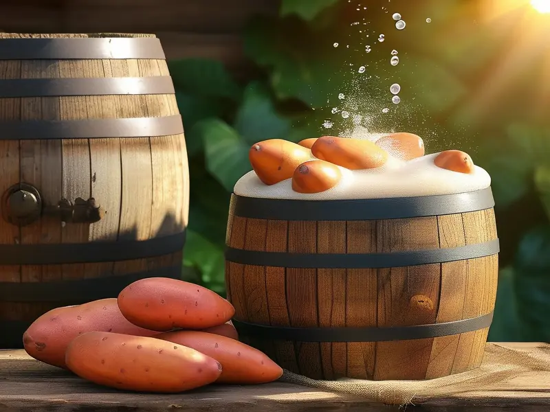 传统方法制作红薯酒的实景照片