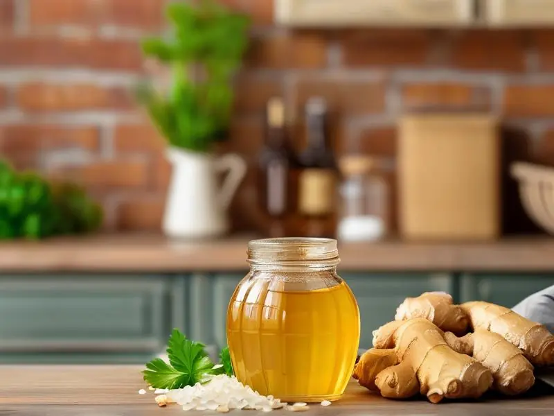 自制姜酒成品与原料展示