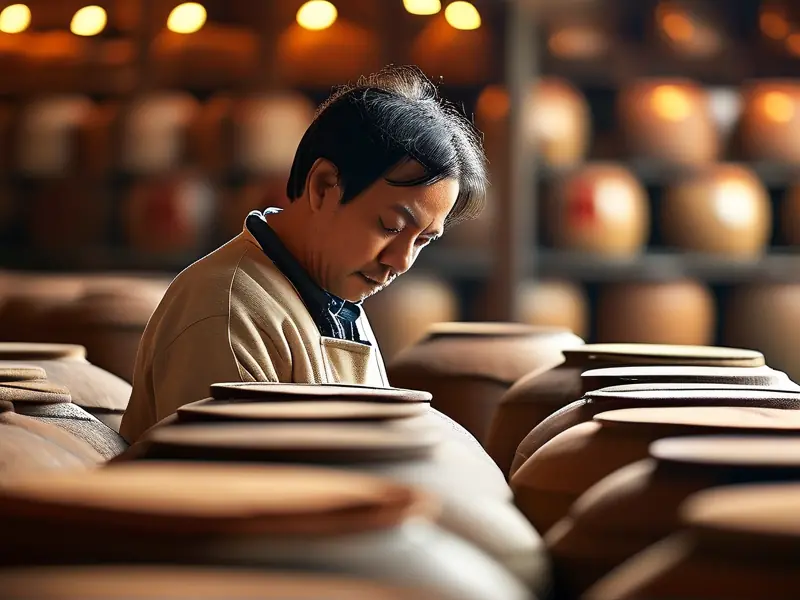 酿酒师检查酱香型白酒发酵过程