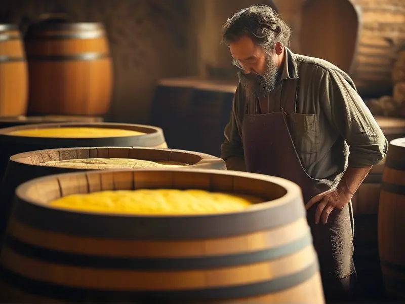 酿酒师检查酒黄精发酵过程