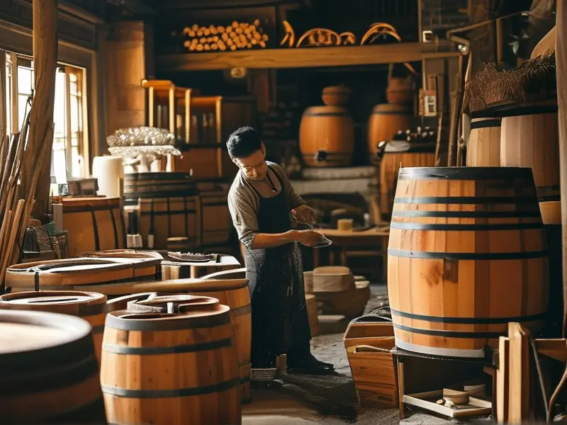 酿酒师手工制作酒海的过程