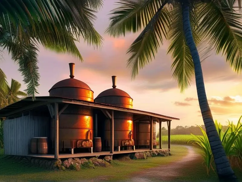 朗姆酒酿造厂与甘蔗田