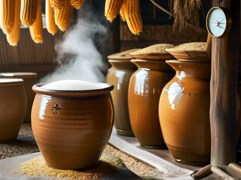 传统粮食酿酒蒸煮工序现场实拍