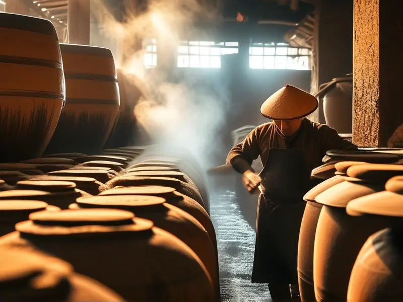 传统粮食酒发酵与蒸馏过程实景