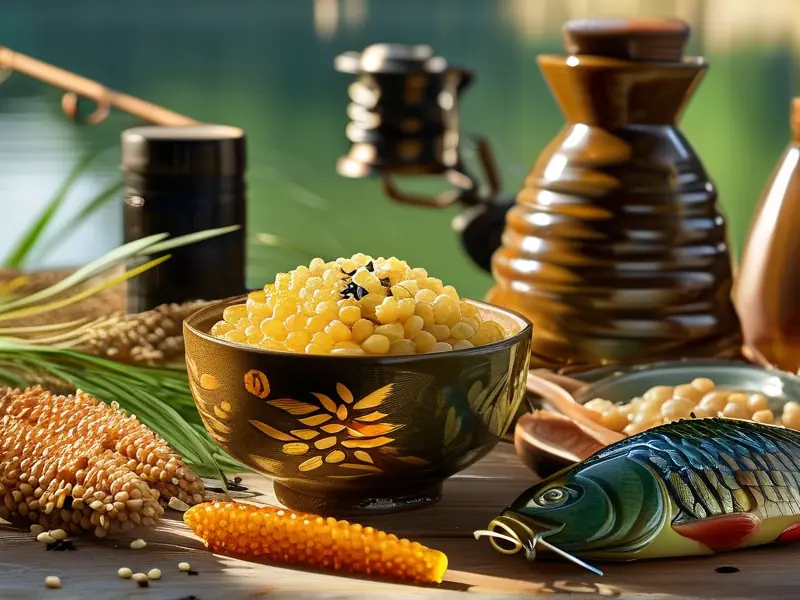 自制鲤鱼酒米成品展示及原料搭配