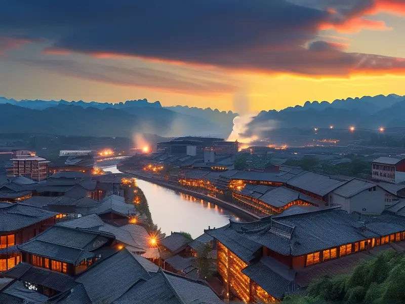 茅台镇酿酒企业俯瞰图展示传统酿造场景