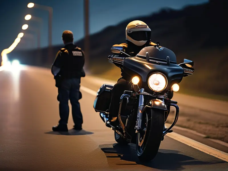 交警对摩托车驾驶员进行酒驾检测