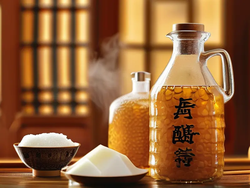 家庭自制米酒的发酵过程与材料展示