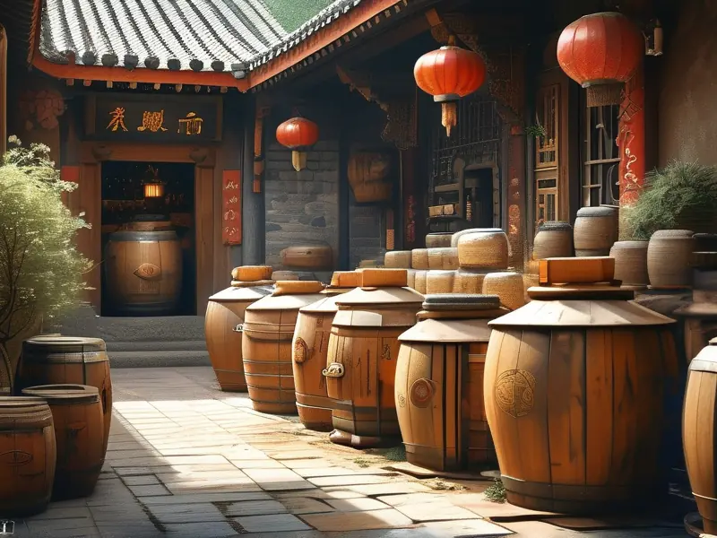 古代文人在酿酒作坊吟诗作画场景