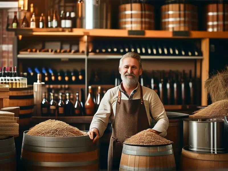 酿酒师展示酿酒过程