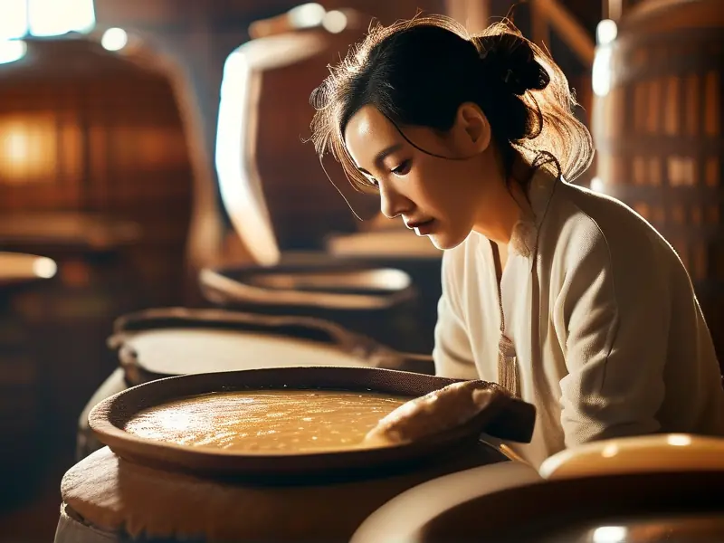 酿酒师检查白酒发酵过程