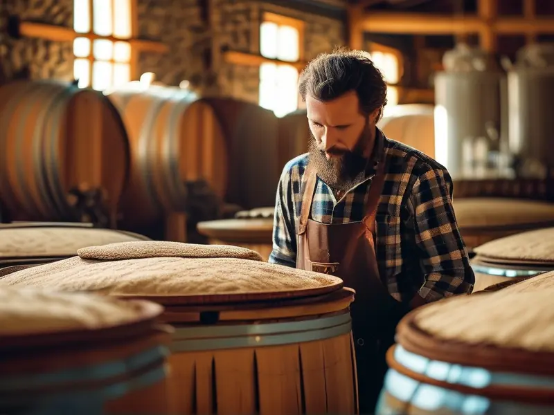 酿酒师检查浓香型白酒发酵过程