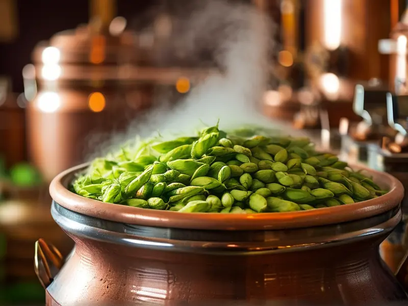 啤酒花酿酒过程中啤酒花在酿造桶中的特写