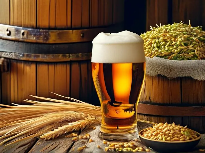 传统木桶酿造与现代不锈钢设备酿造的啤酒对比图