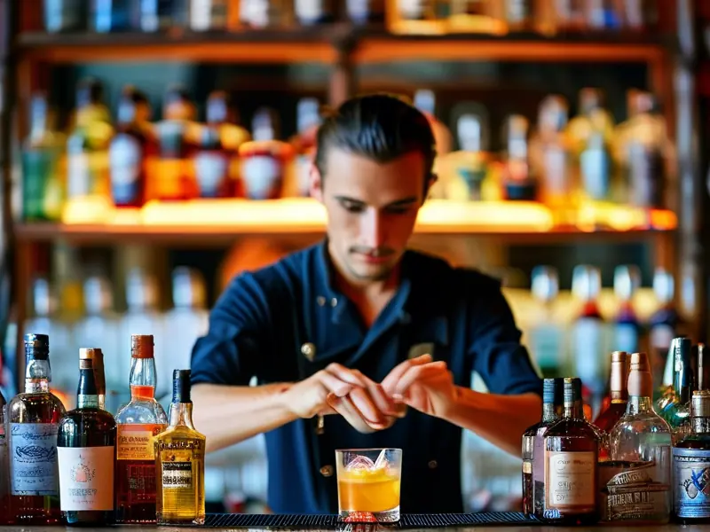 专业调酒师在调制鸡尾酒