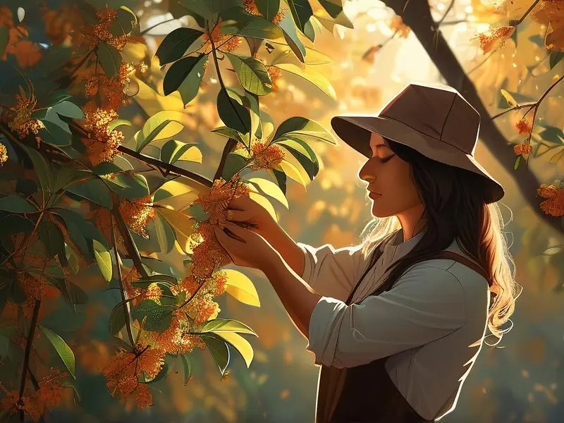 酿酒师采摘桂花准备酿制桂花酒