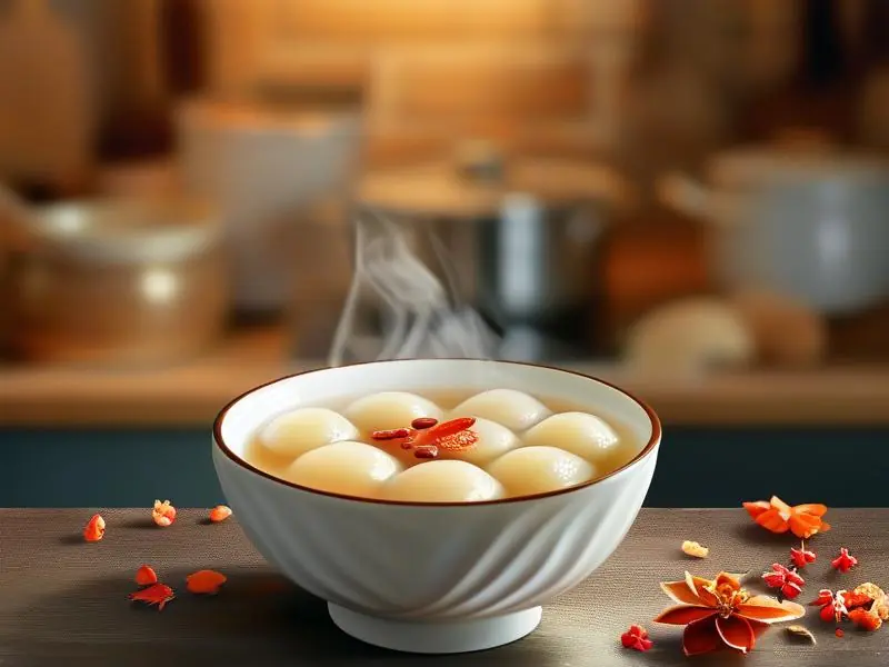 酒酿汤圆成品图