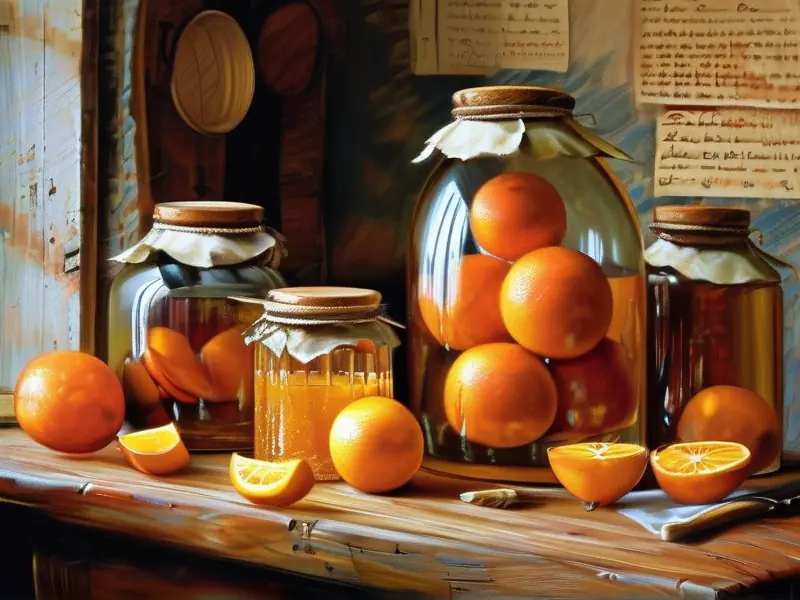 橘子酒制作材料与发酵器具摆放示意图