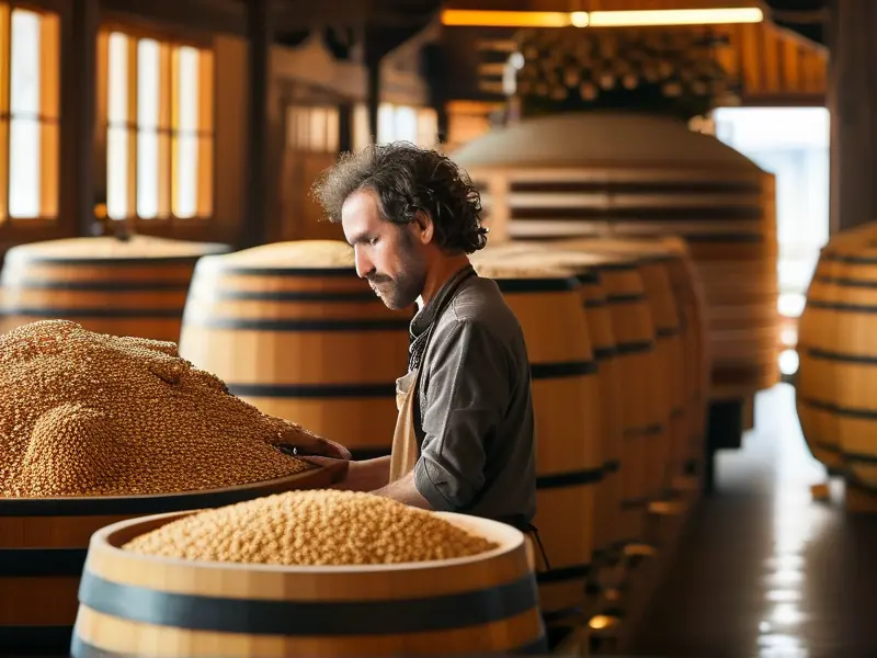 酿酒师检查高粱发酵过程