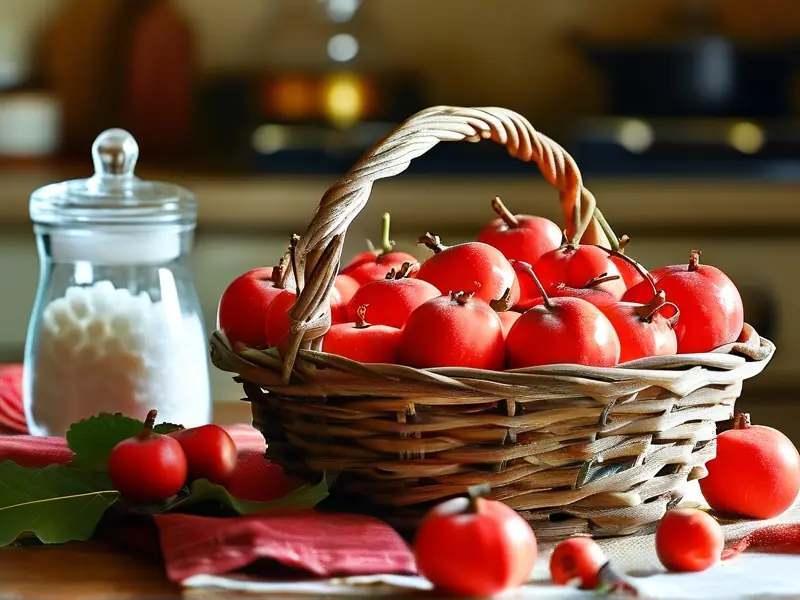 新鲜山楂与酿酒工具摆放图