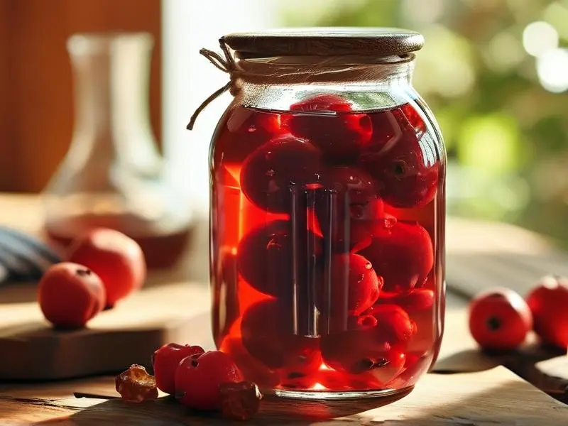 正在发酵的山楂泡酒特写