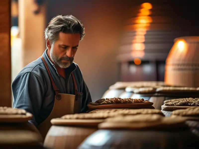 酿酒师检查烧酒发酵过程