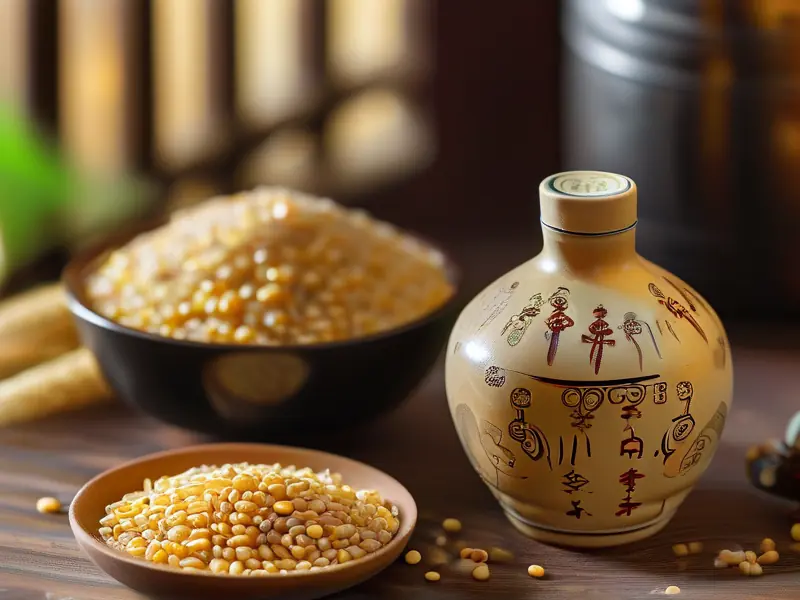 不同品种高粱谷物特写，展示适合酿酒的高粱原料