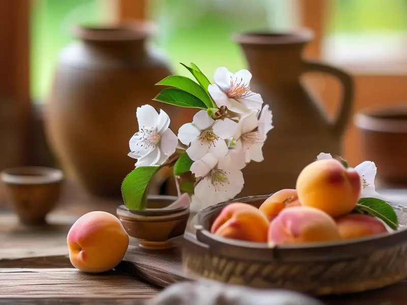 精选新鲜桃花用于酿制桃花酒的过程