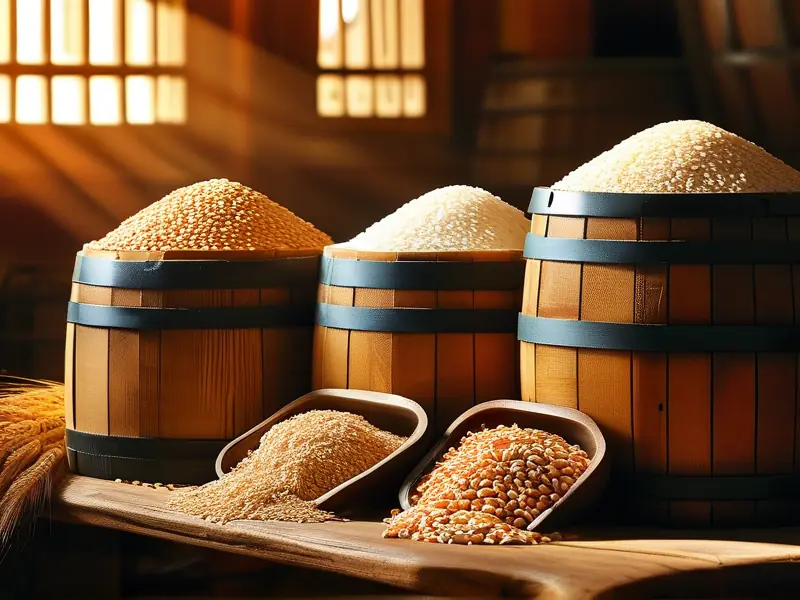 五种粮食酿造原料展示