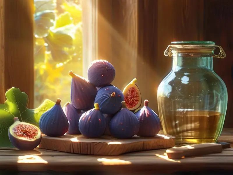新鲜无花果和酿酒工具准备制作无花果酒