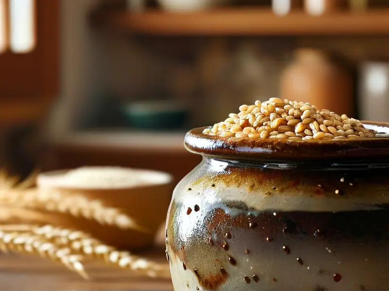 传统陶缸发酵小麦米酒过程实拍