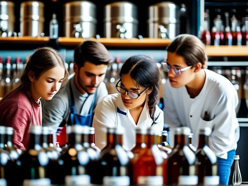 学生在酿酒实验室学习酿酒技术