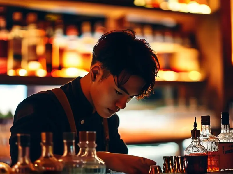 合肥调酒师在酒吧调制鸡尾酒