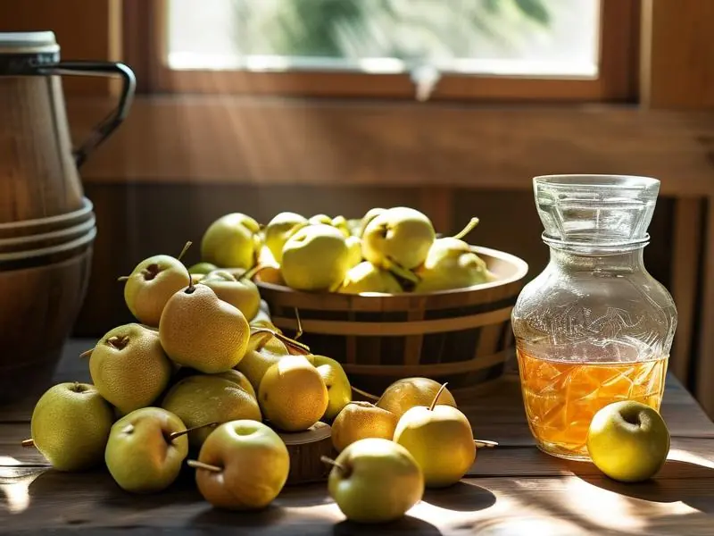 新鲜南果梨和酿酒工具准备制作果酒