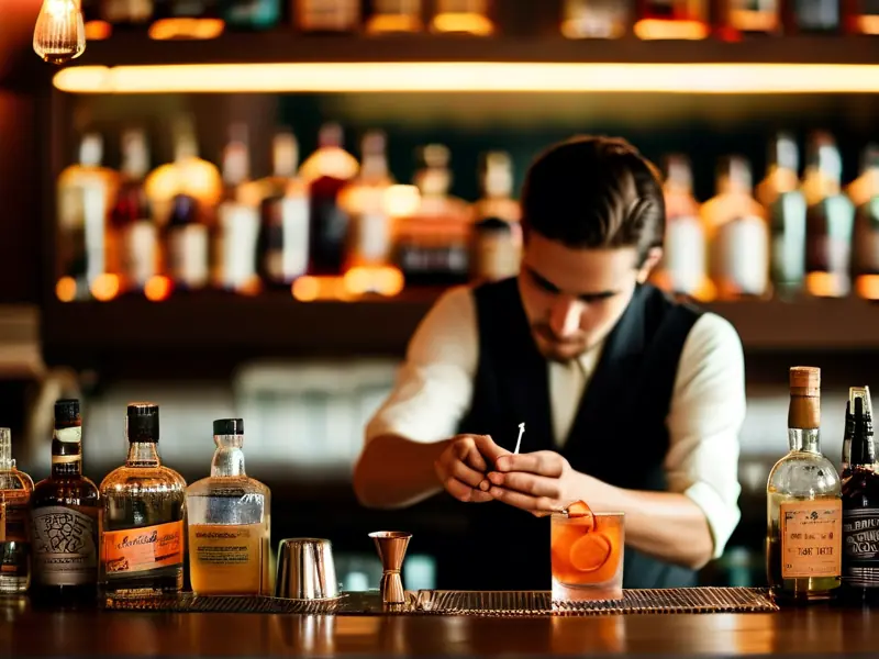 专业调酒师在酒吧调制鸡尾酒