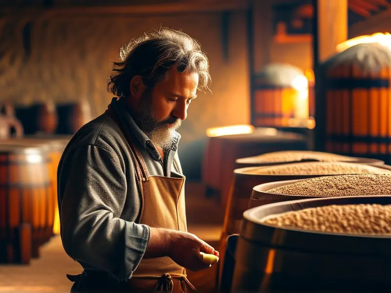 酿酒师检查纯粮食酒发酵过程