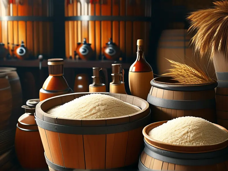 酿酒师检查粮食发酵过程