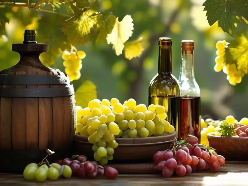 传统家庭酿制葡萄酒工具与新鲜葡萄摆放