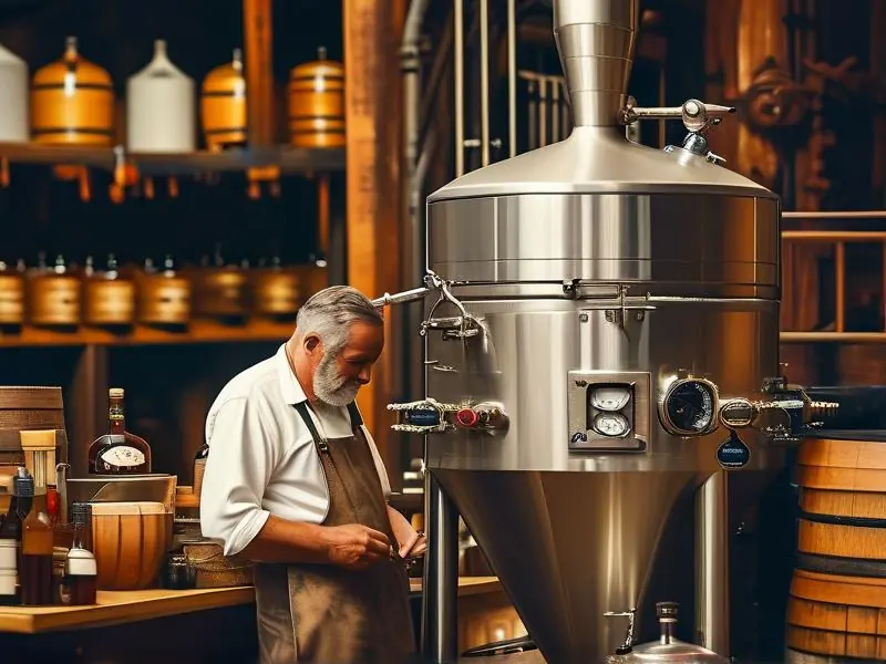 酿酒师检查蒸馏设备去除甲醇