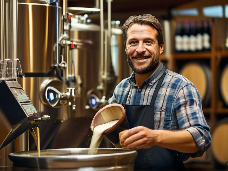 酿酒师操作自动酿酒机的场景