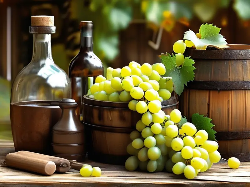 自家酿制葡萄酒所需材料和工具摆放示意图